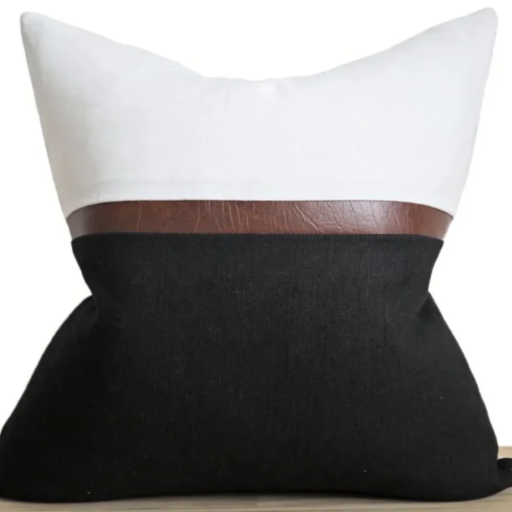 Coterie Brooklyn Black and White Throw Pillow with Brown Accent